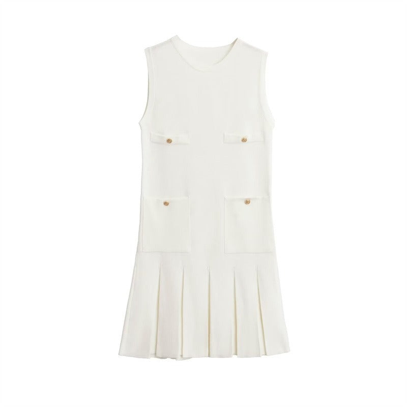 Wide pleats button knit