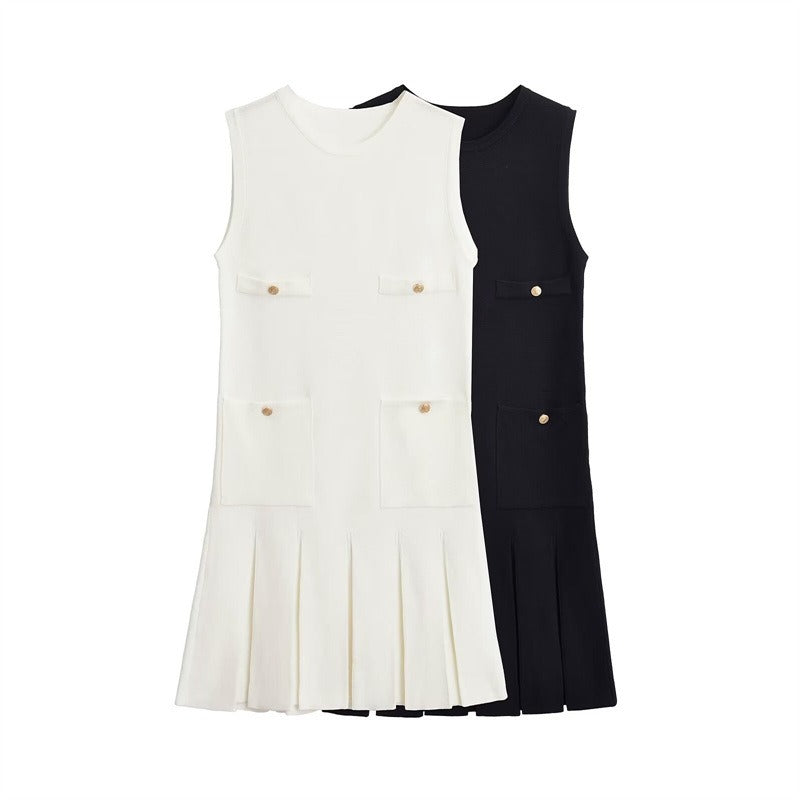 Wide pleats button knit