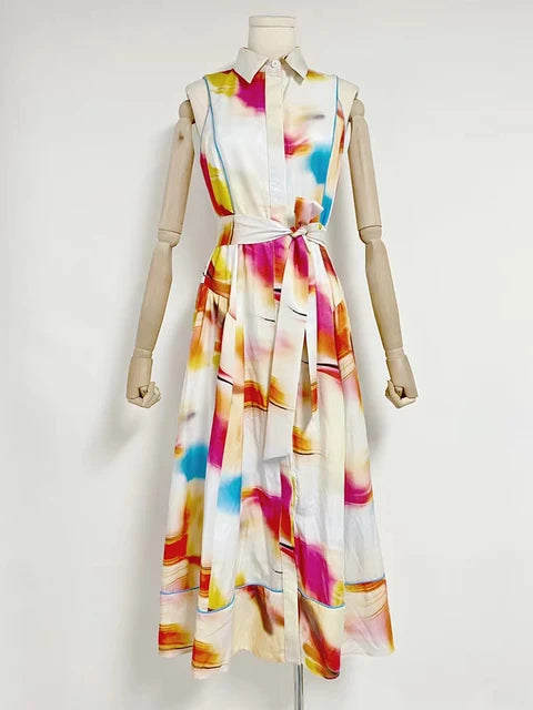 Lapel Sleeveless High Waist dress