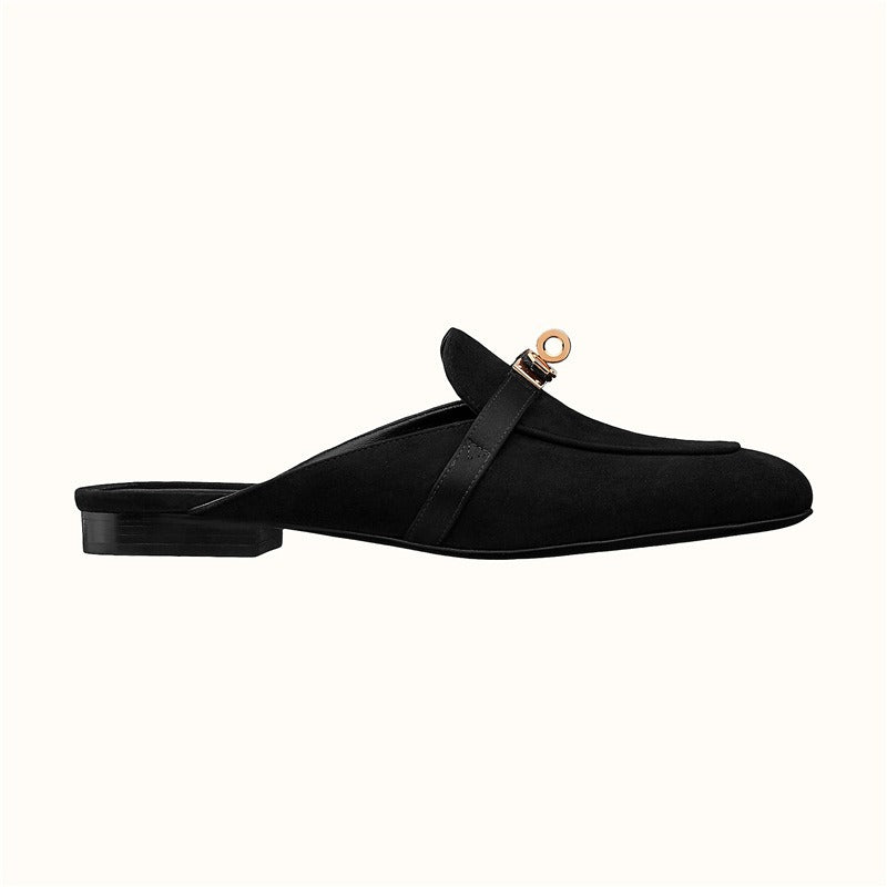 Leather Low Heel Round toe Metal Buckle flats