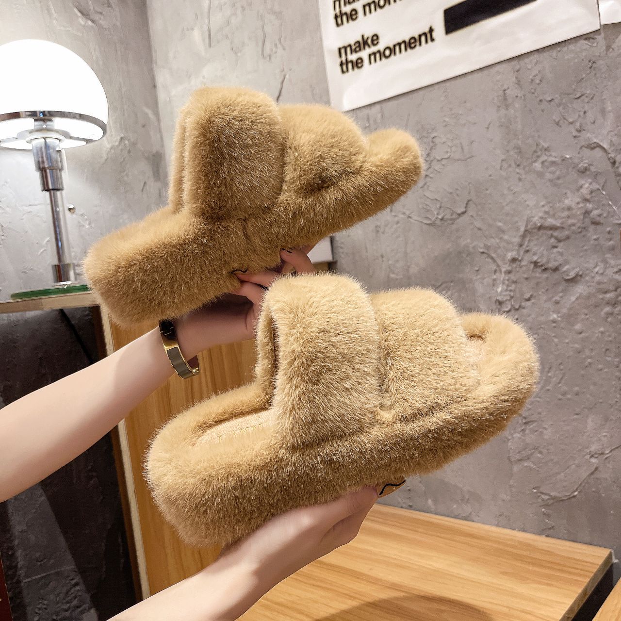 Plush double strap Slippers