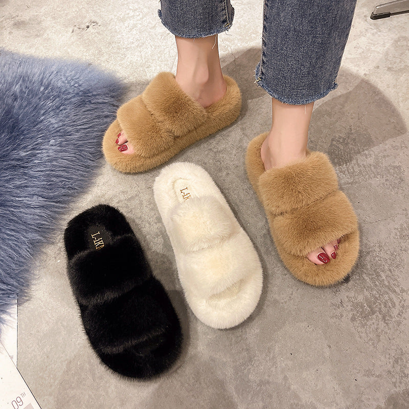 Plush double strap Slippers