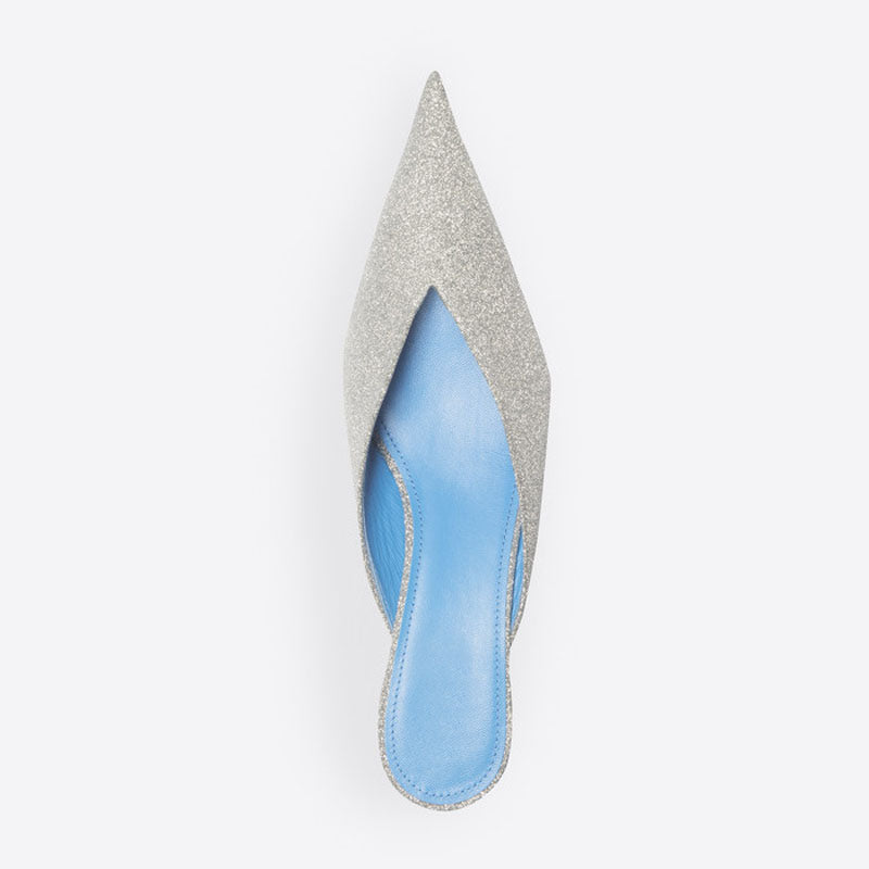 V-Mouth Sequins Pointy Sandals