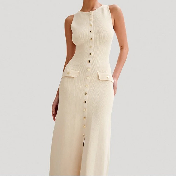 Decorative Button knitted dress