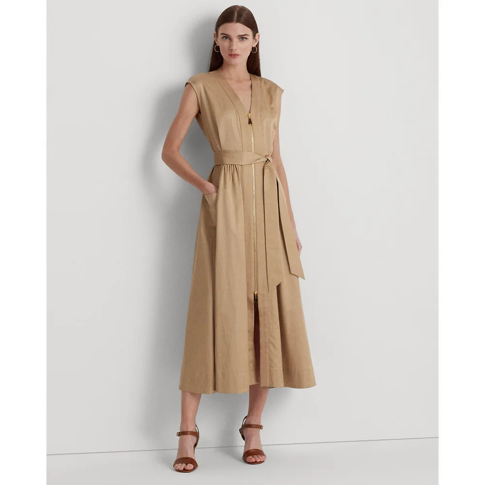 Zipper Sleeveles Long Dress