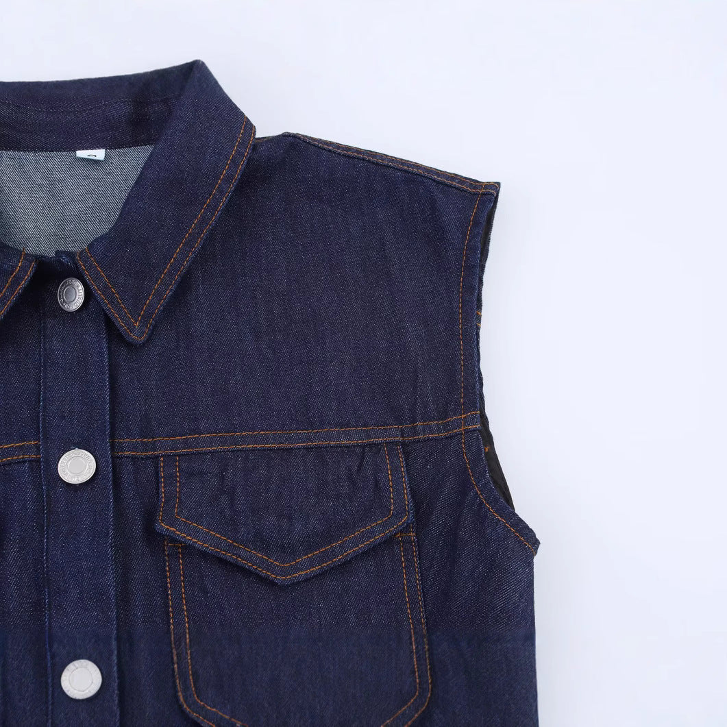 lapel button front denim dress
