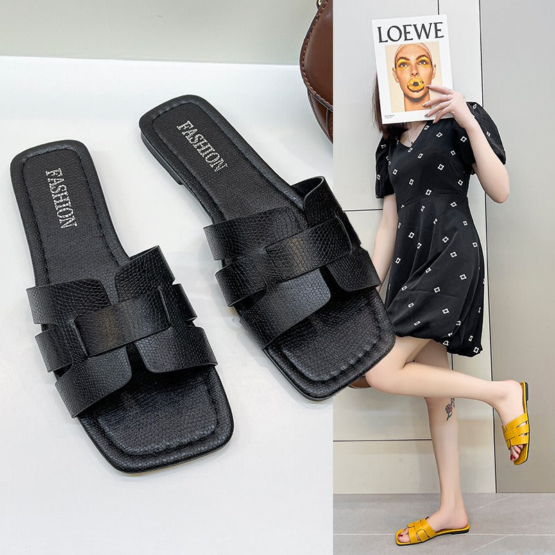 Flat PU Leather Slippers