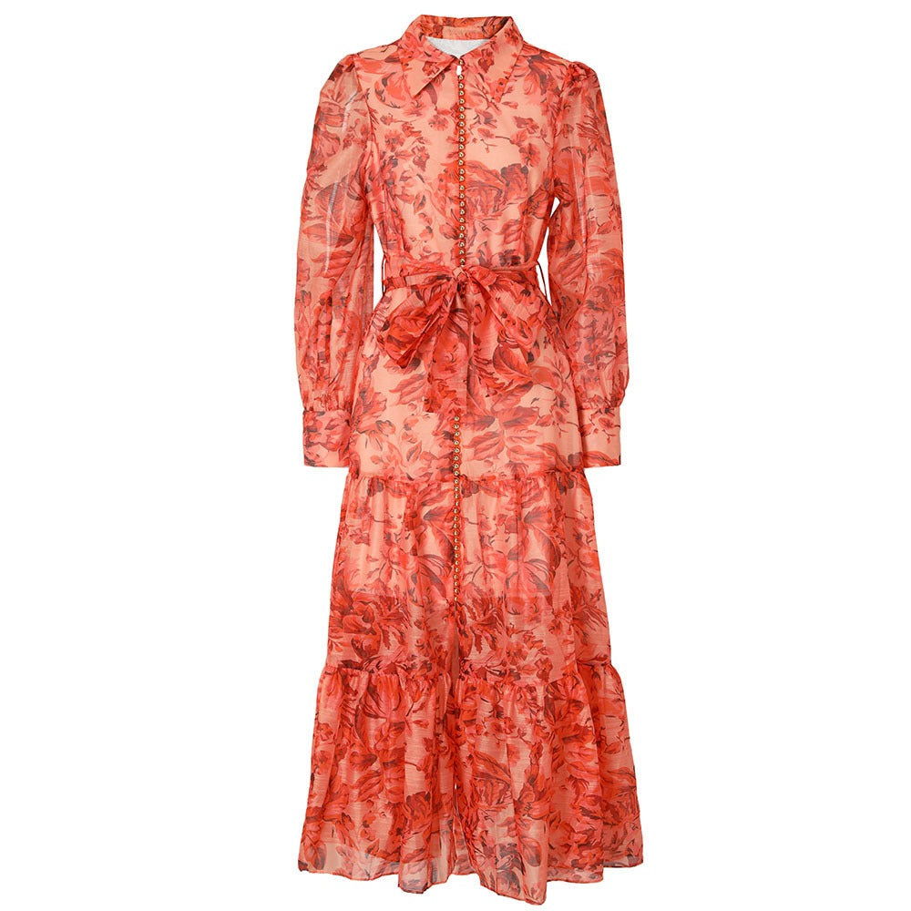 High quality printed button dress