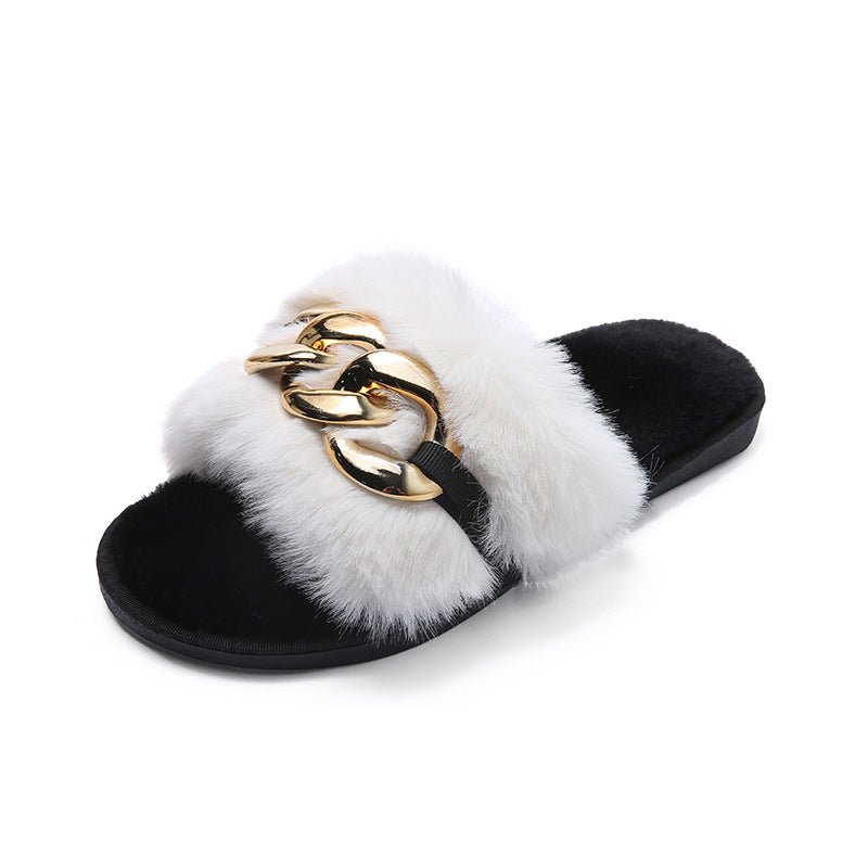 Plush buckle front Slippers