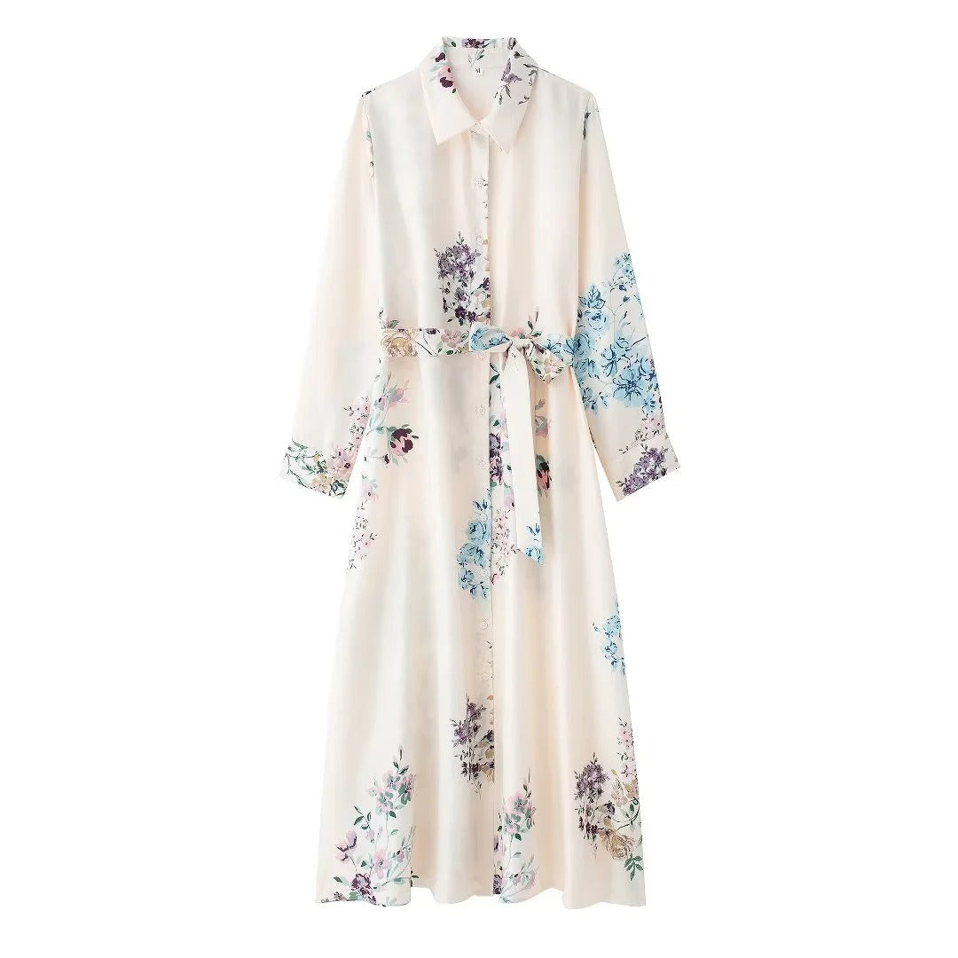 Linen shirt printed dress