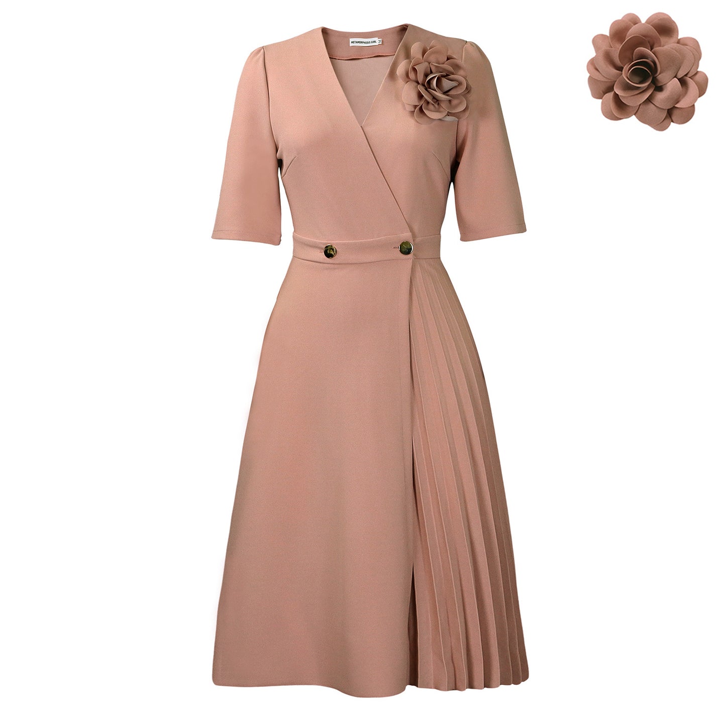 V-neck Elegant Pleated Dress