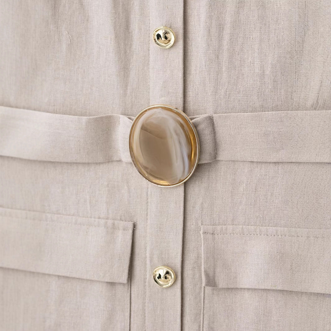 Buttoned Front Waistband belted dress