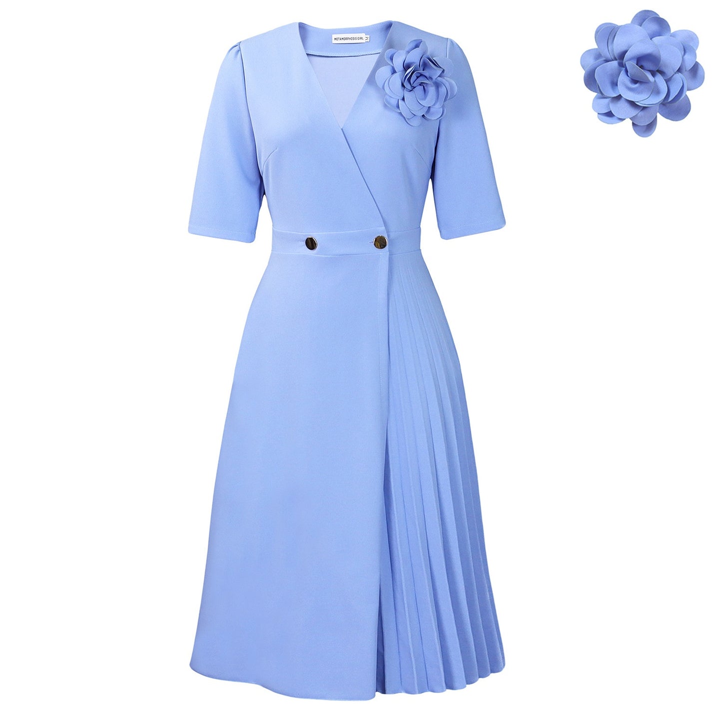 V-neck Elegant Pleated Dress