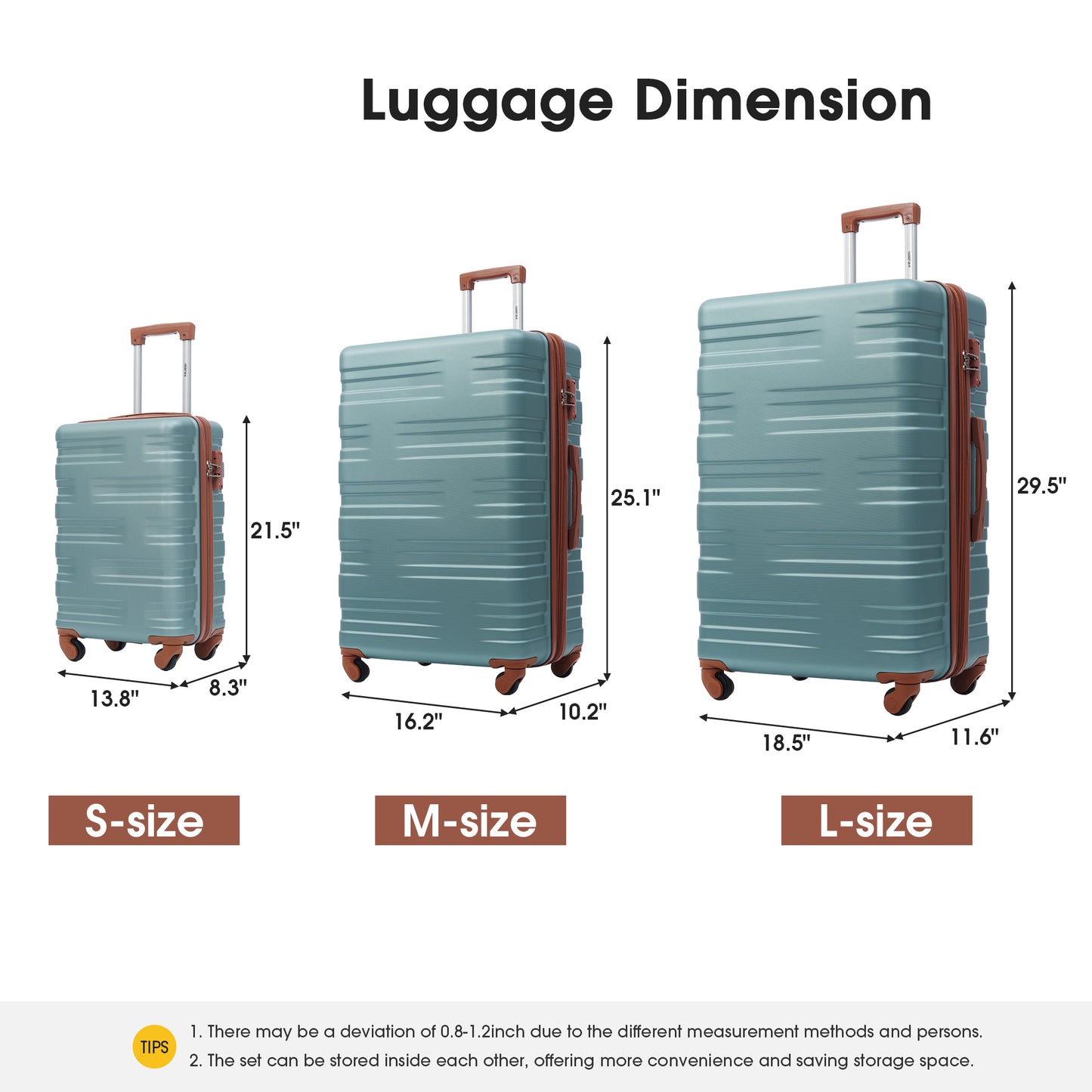 Hardshell Luggage Sets 3 Pcs Spinner Suitcase TSA Lock Lightweight