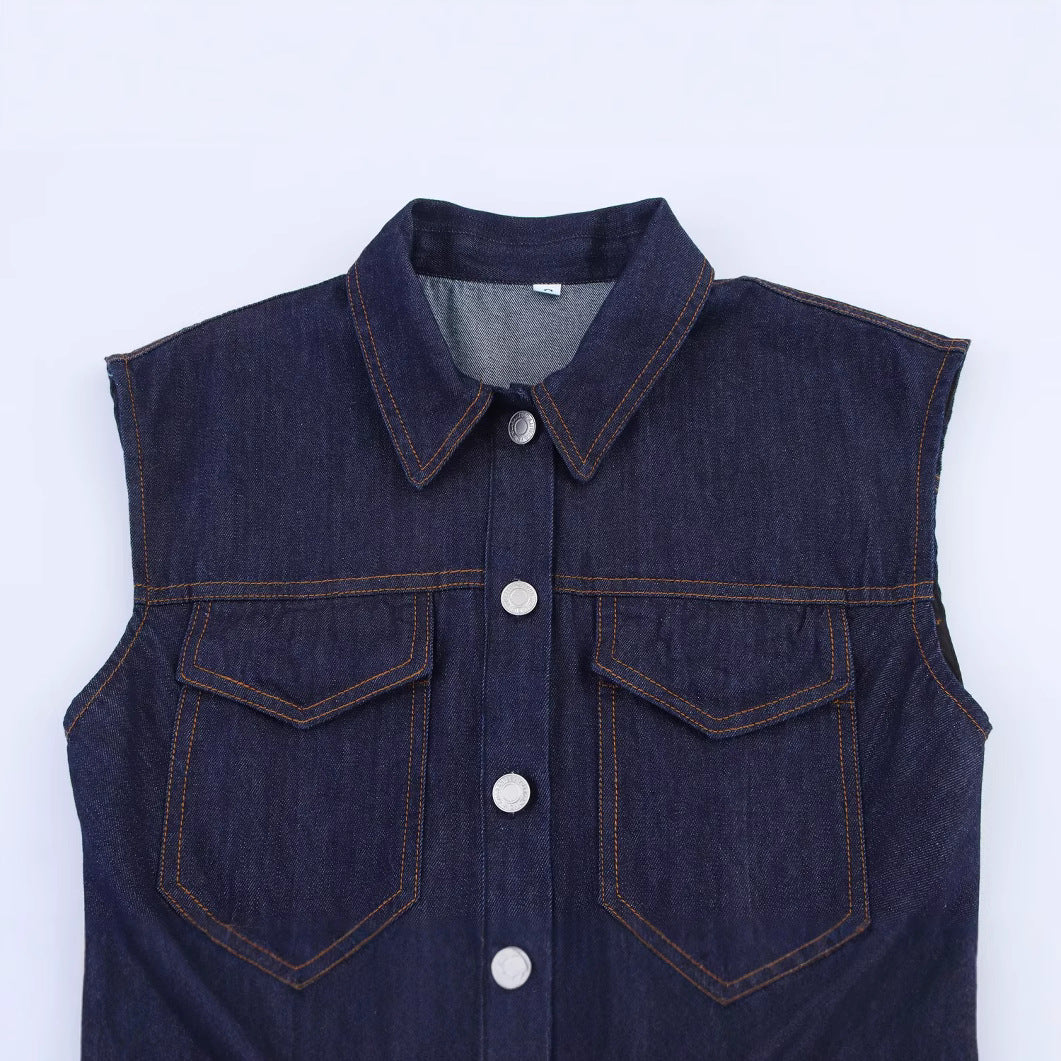 lapel button front denim dress