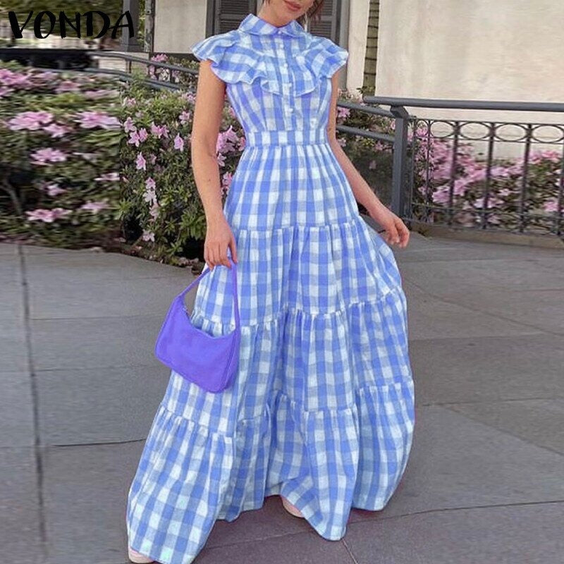 Checkered printed long dress