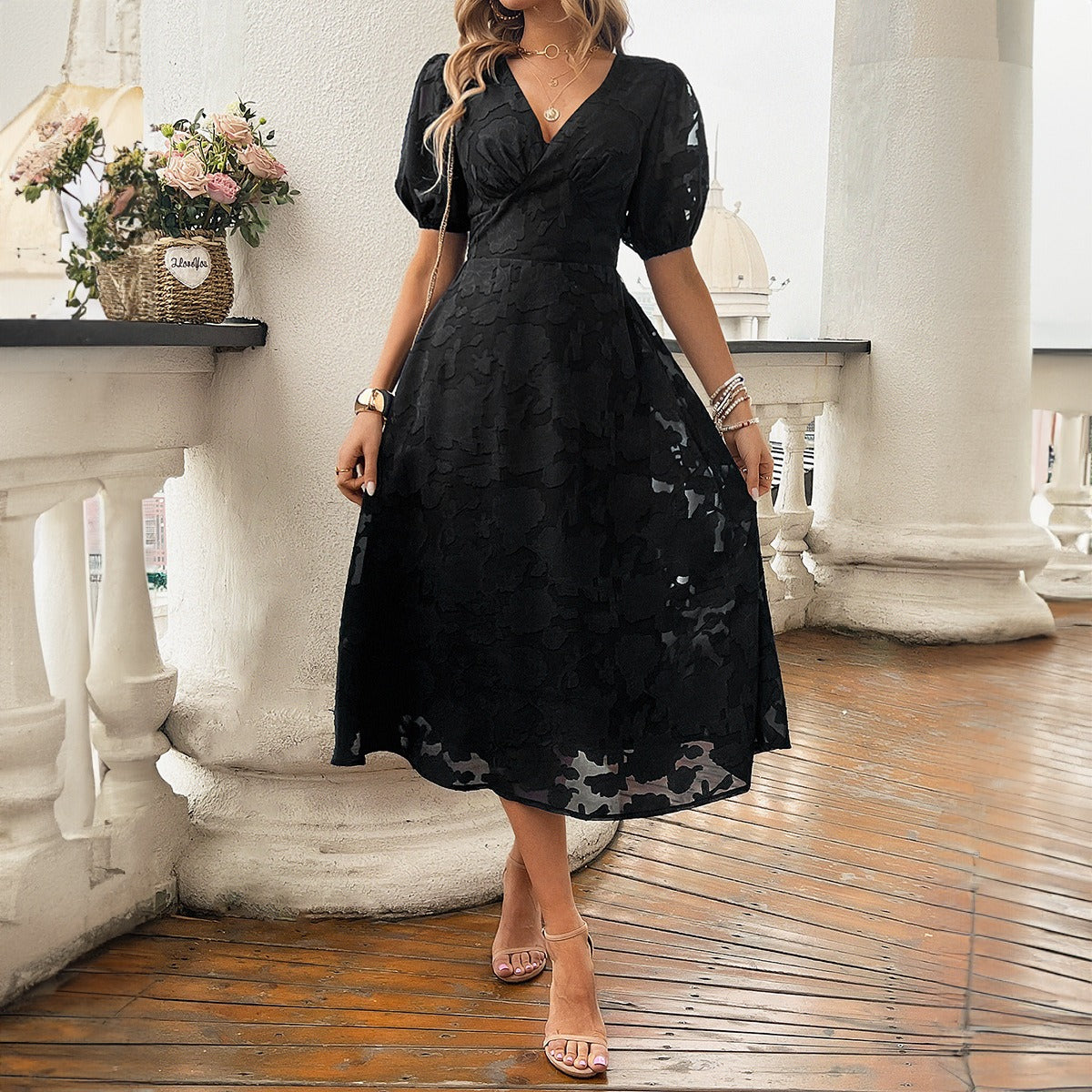 v-neck lace dress