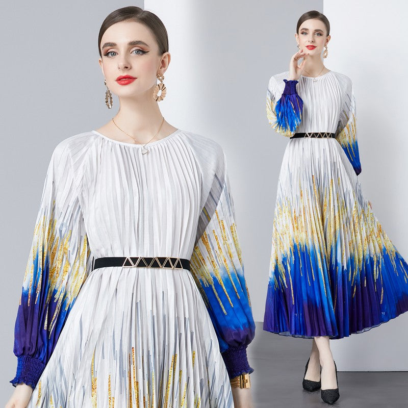 round neck pleated slim fit dress (one size fit all ) Please check measurement in description