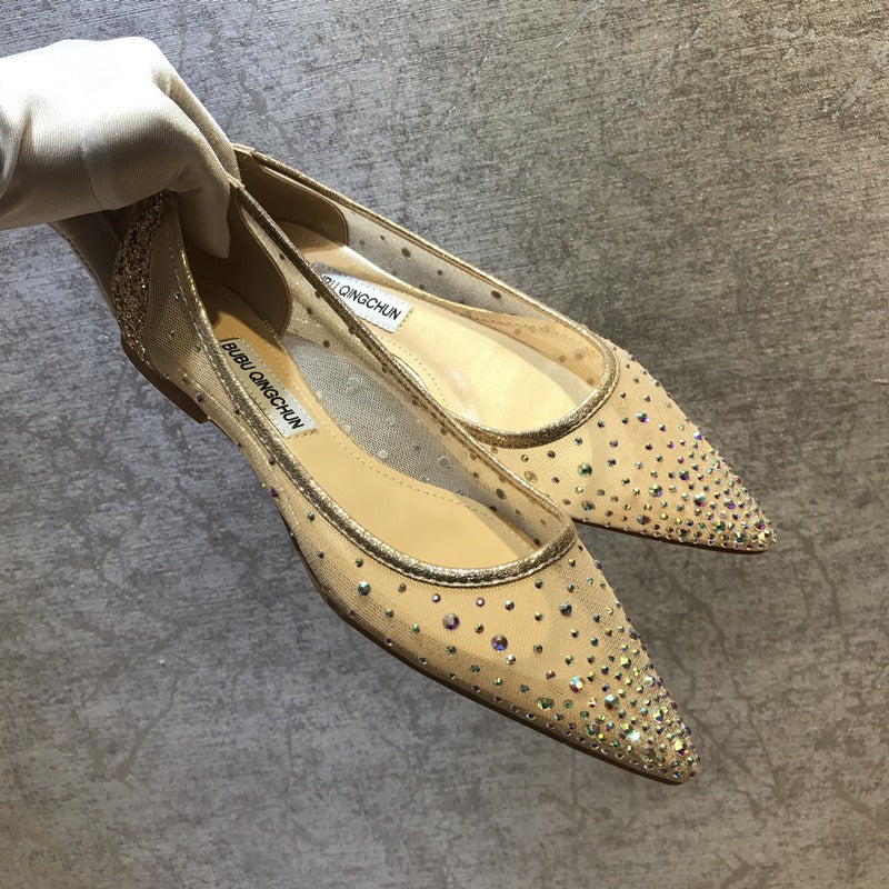 Breathable mesh rhinestone flat