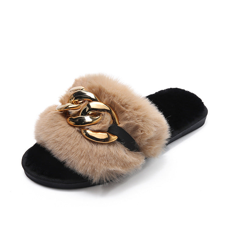 Plush buckle front Slippers