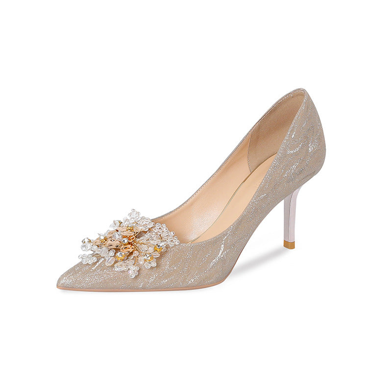 Sequins Crystal Flowers Pointed Toe Pumps