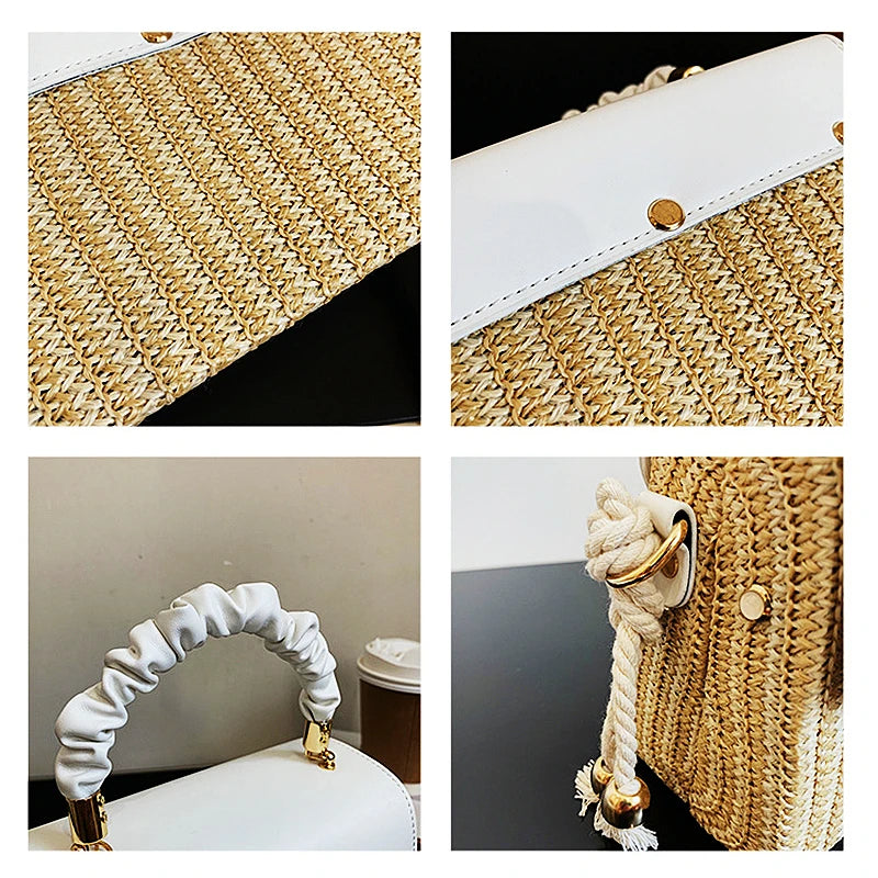 Straw Pleated Handle Luxury Handbag