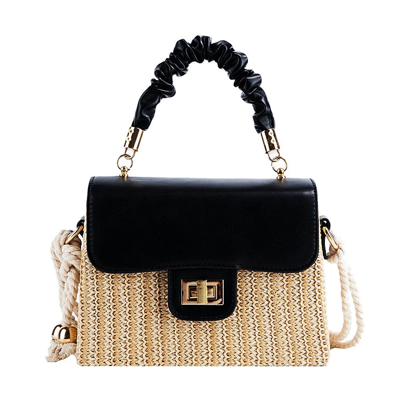 Straw Pleated Handle Luxury Handbag