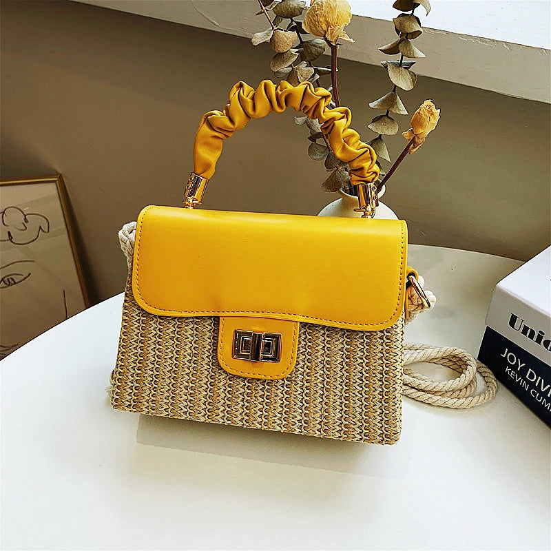 Straw Pleated Handle Luxury Handbag