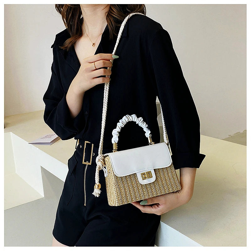 Straw Pleated Handle Luxury Handbag