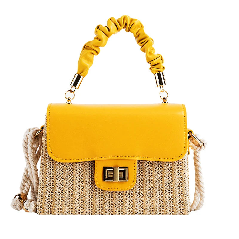 Straw Pleated Handle Luxury Handbag