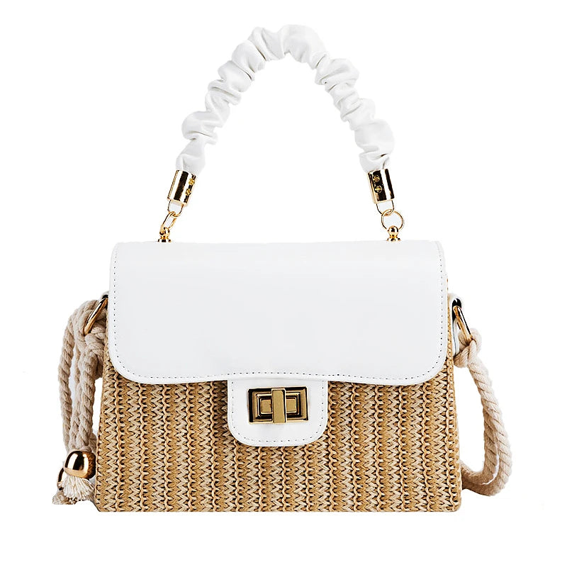 Straw Pleated Handle Luxury Handbag