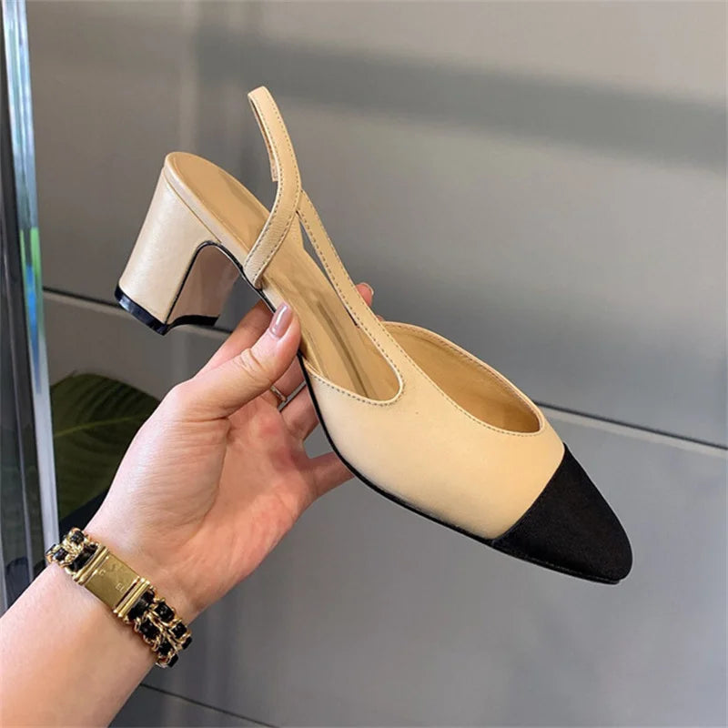 Round Toe Two Tone Slingbacks