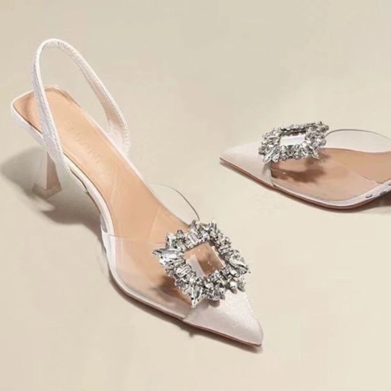 Crystal Transparent Solid Color Pointed Toe Women's High Heels