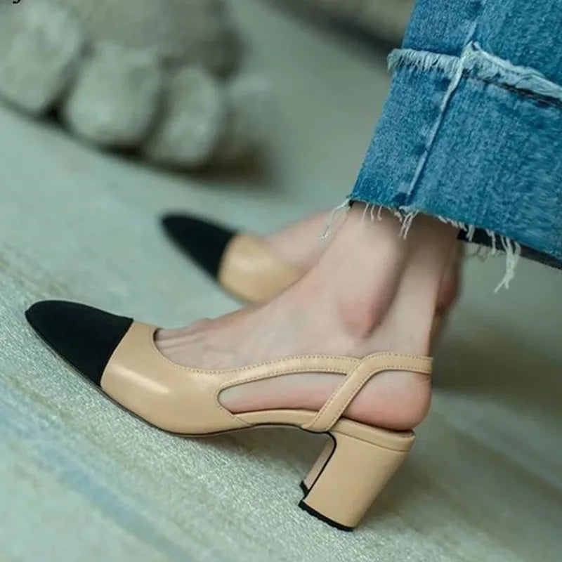 Round Toe Two Tone Slingbacks