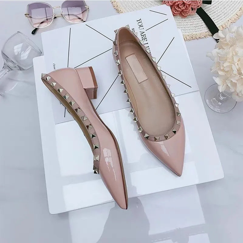 luxury woman Rivets low Heels shoes