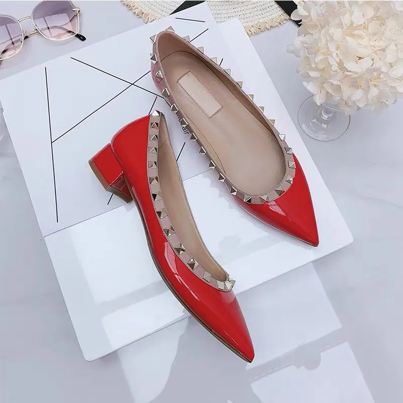luxury woman Rivets low Heels shoes