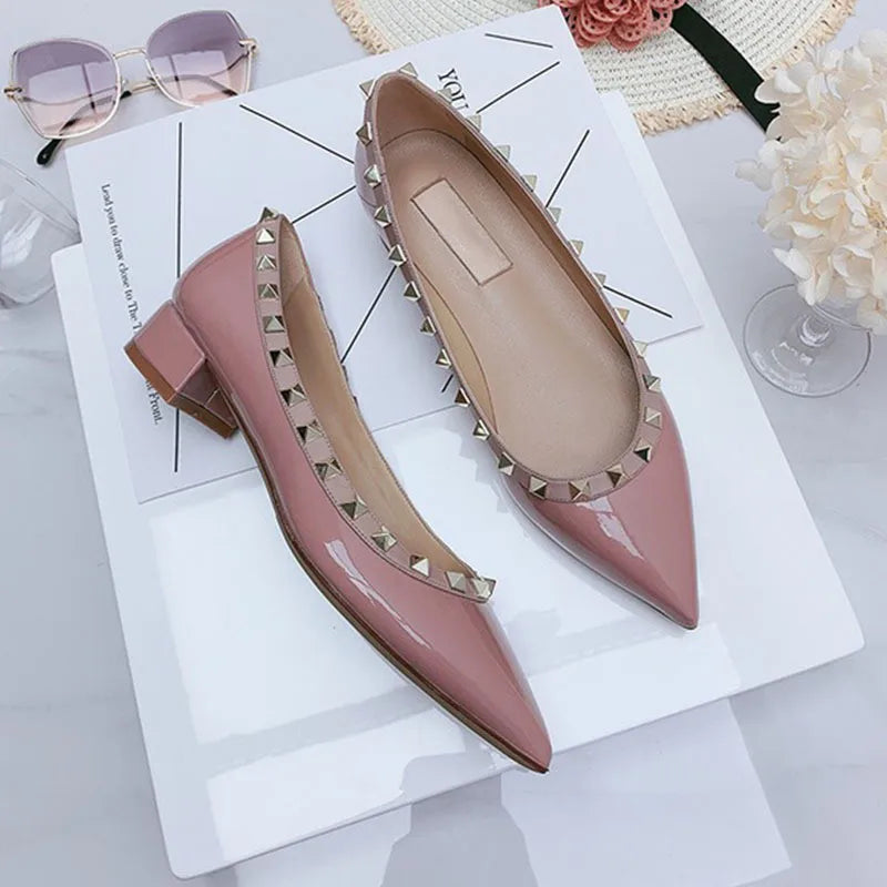 luxury woman Rivets low Heels shoes