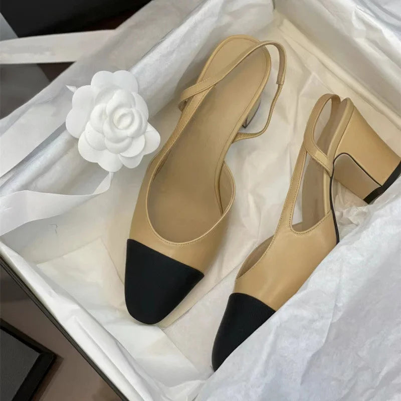 Round Toe Two Tone Slingbacks