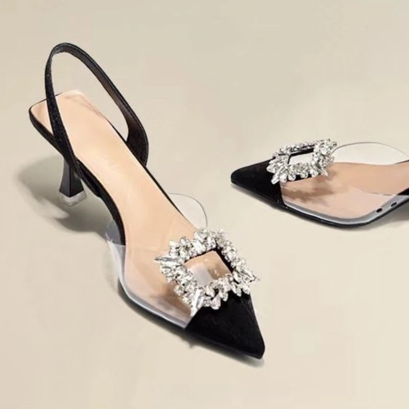 Crystal Transparent Solid Color Pointed Toe Women's High Heels