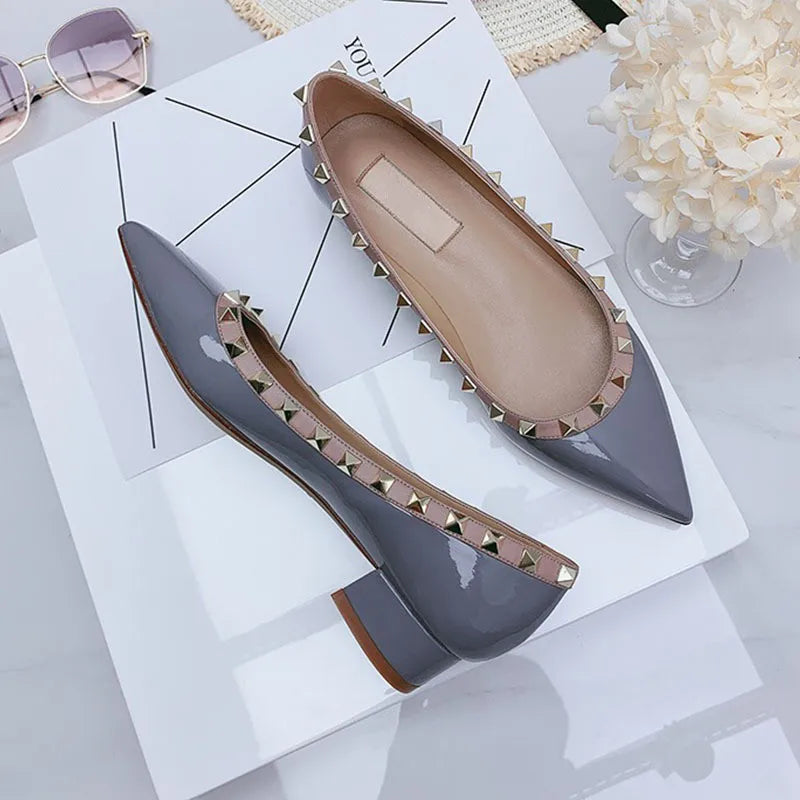 luxury woman Rivets low Heels shoes