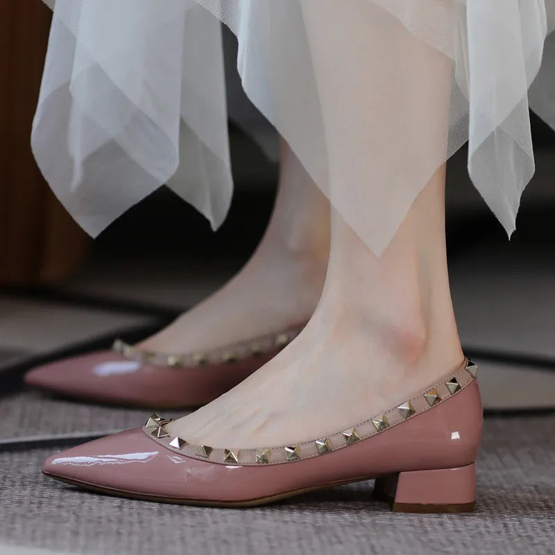 luxury woman Rivets low Heels shoes
