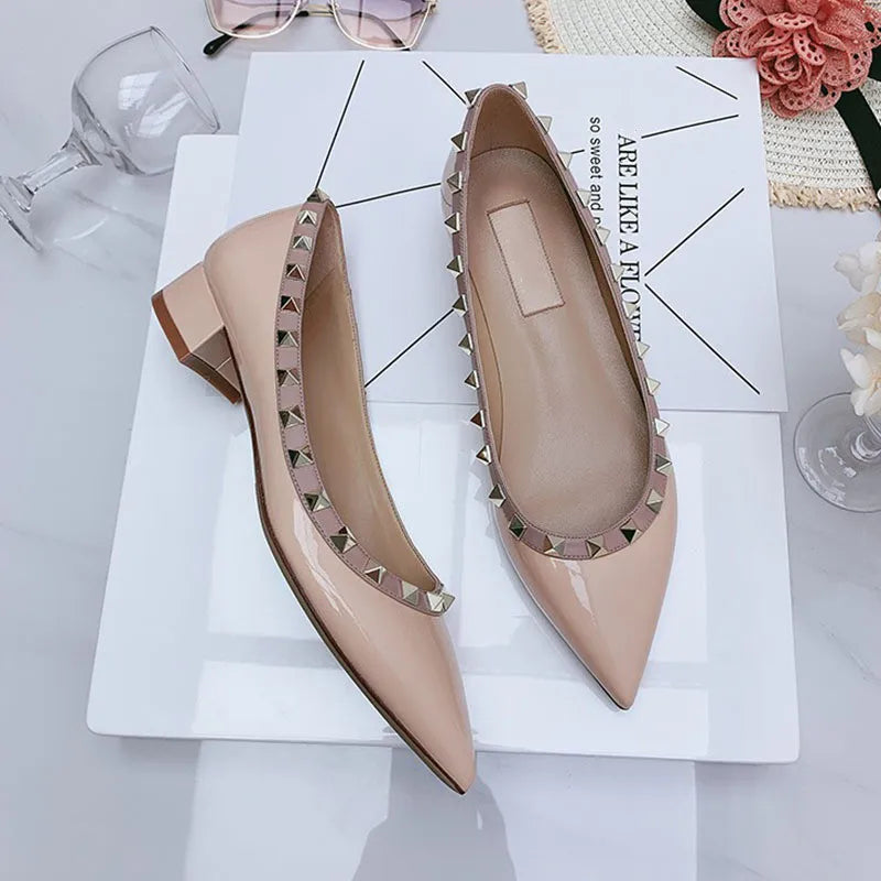 luxury woman Rivets low Heels shoes