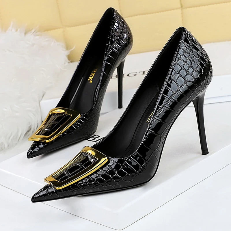 Women Metal Buckle Ladies Stilettos-Click for more colors