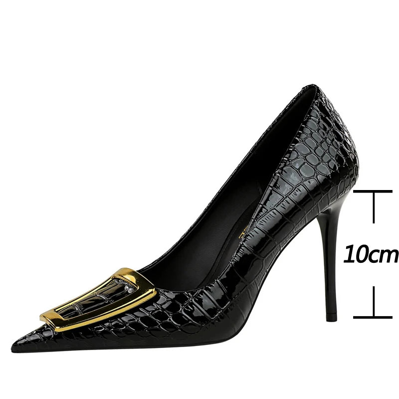 Women Metal Buckle Ladies Stilettos-Click for more colors