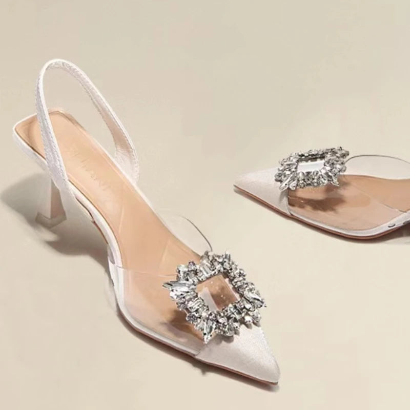 Crystal Transparent Solid Color Pointed Toe Women's High Heels