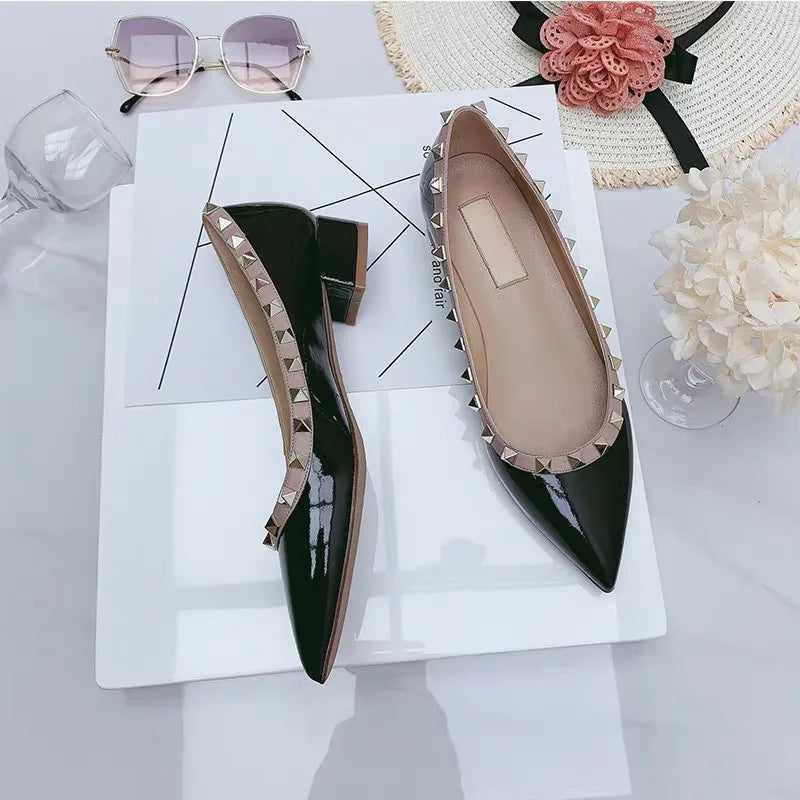 luxury woman Rivets low Heels shoes