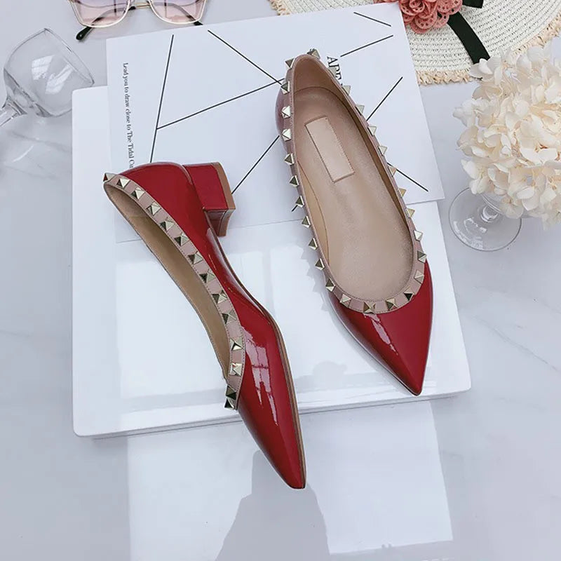 luxury woman Rivets low Heels shoes
