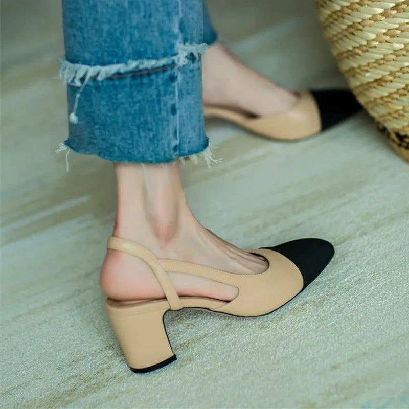 Round Toe Two Tone Slingbacks