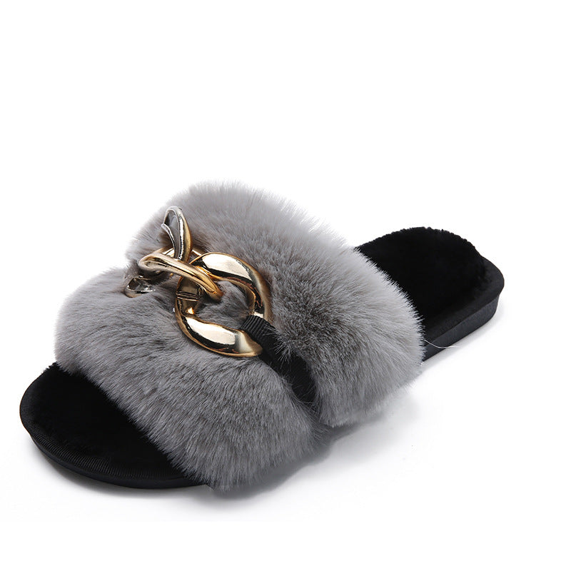 Plush buckle front Slippers
