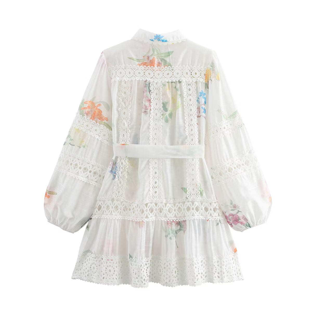 laced belted printed dress